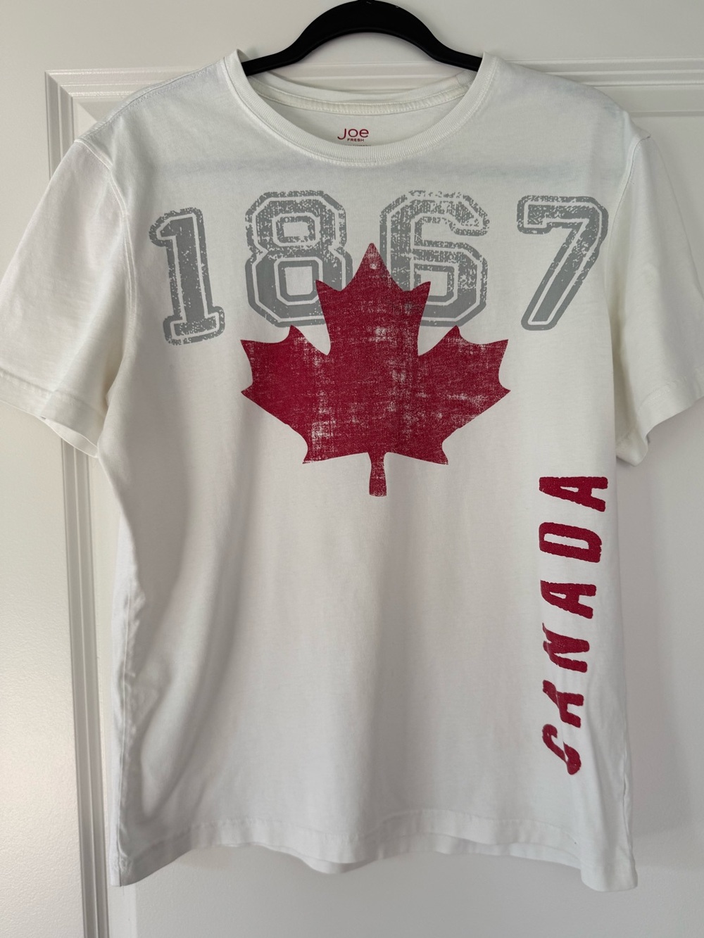 Joe Fresh White Tee with Red Maple Leaf and Gray '1867' Graphic